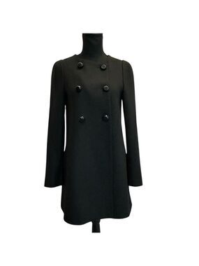 Zara basic black double breasted pea coat long sleeve Sz S fall winter classy